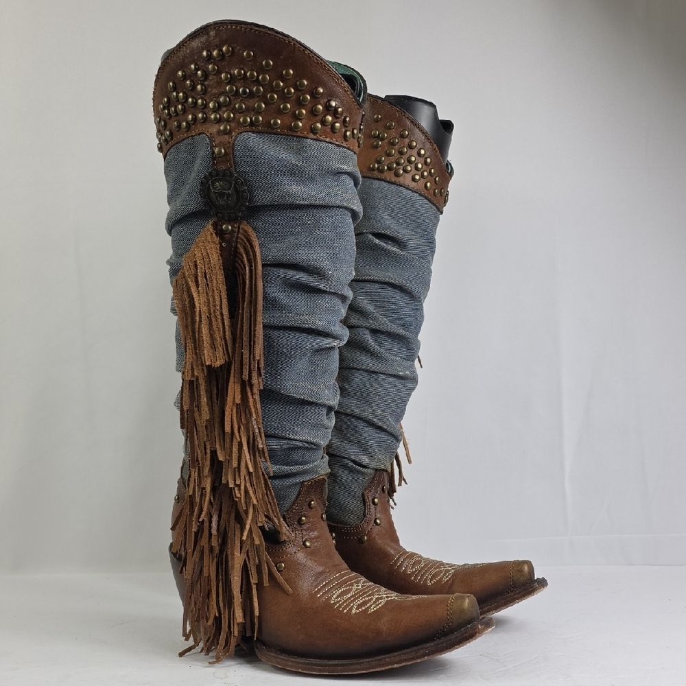 Corral Denim Fringe Tall Western Women's Cowgirl Boots
